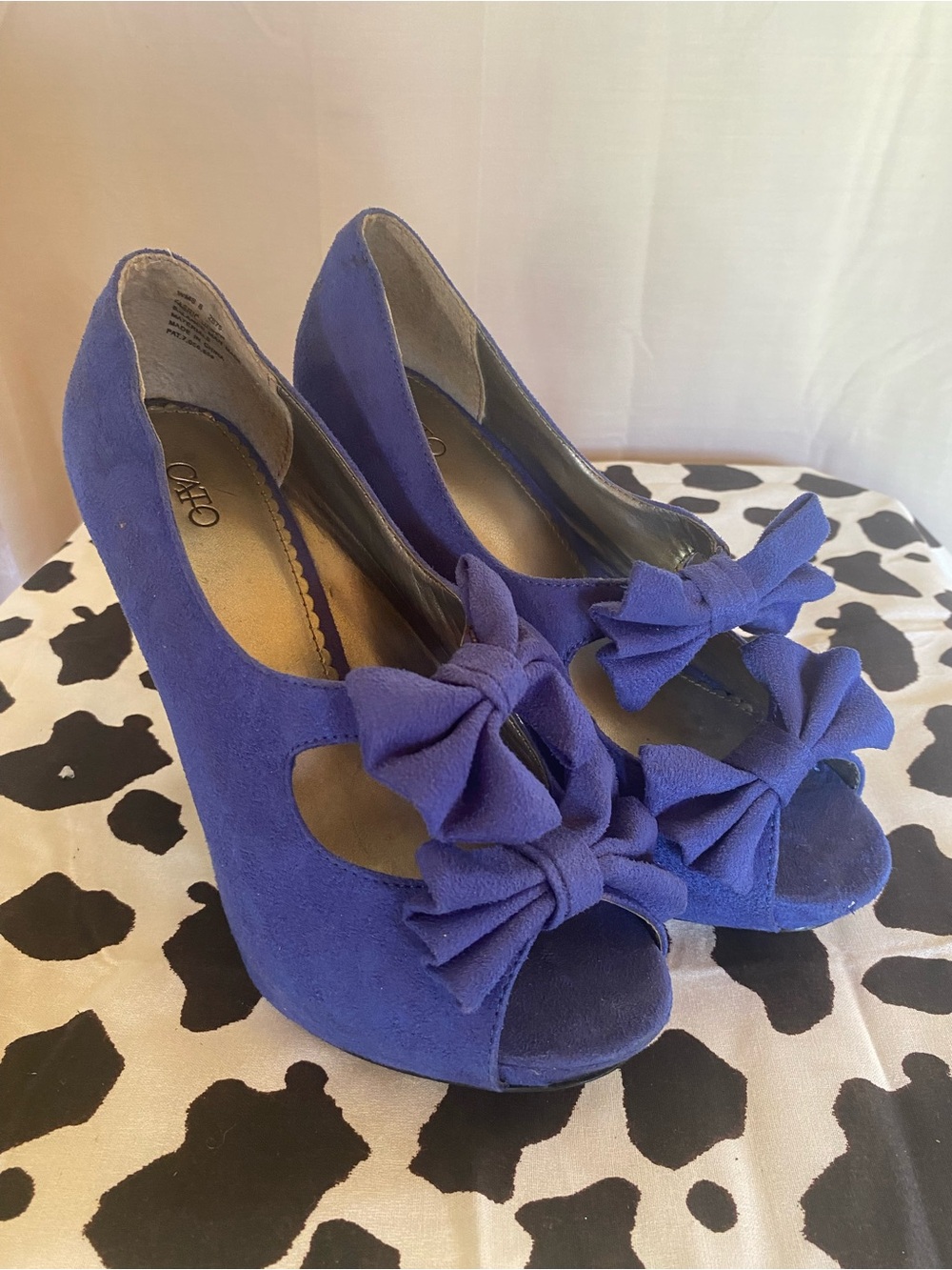 Cato Royal Blue Suede Peep-Toe Bow Heels